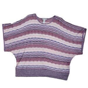 Catherines Womens Open Weave Sweater Plus Size 0X Short Dolman Sleeve Navy Pink